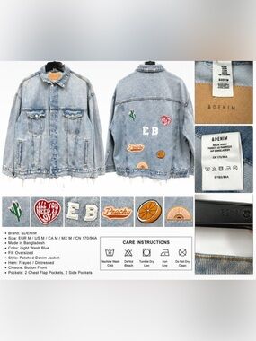 Denim&Co Light Wash Blue Patched Oversized Jacket